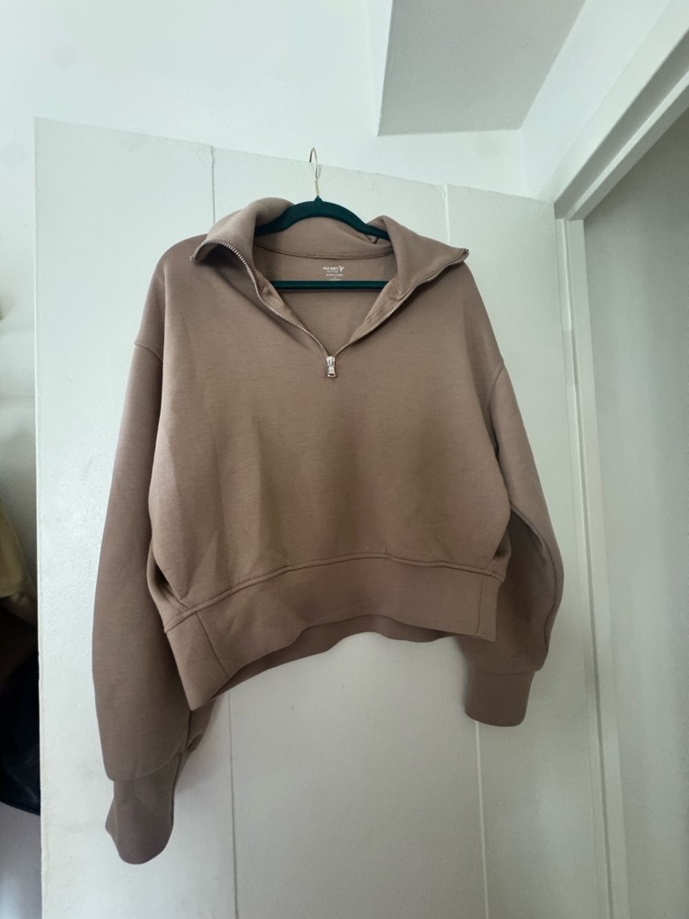 Old Navy Half-Zip Cropped Sweatshirt - Taupe